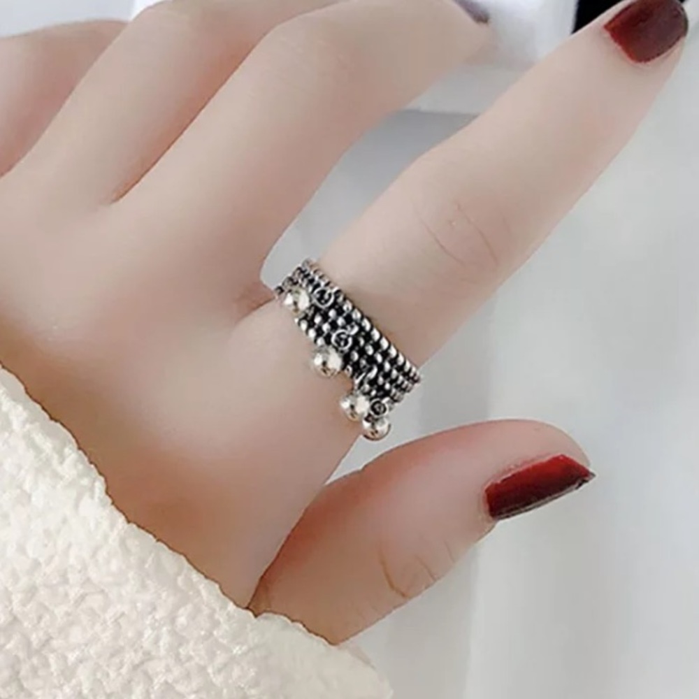 COPY 925 Sterling Silver Boho Adjustable Textured Tassel Ring
